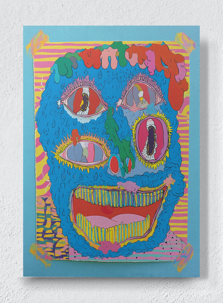 GOUGED CERULEAN WAX - Unframed canvas