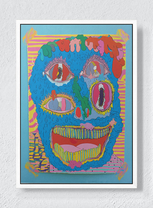 GOUGED CERULEAN WAX - White frame canvas