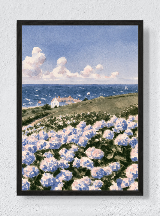 HYDRANGEAS BY THE SEA - Black frame canvas