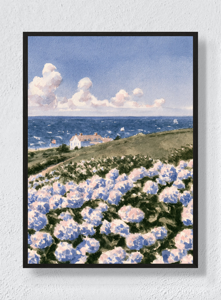 Hydrangeas By The Sea - Black Frame