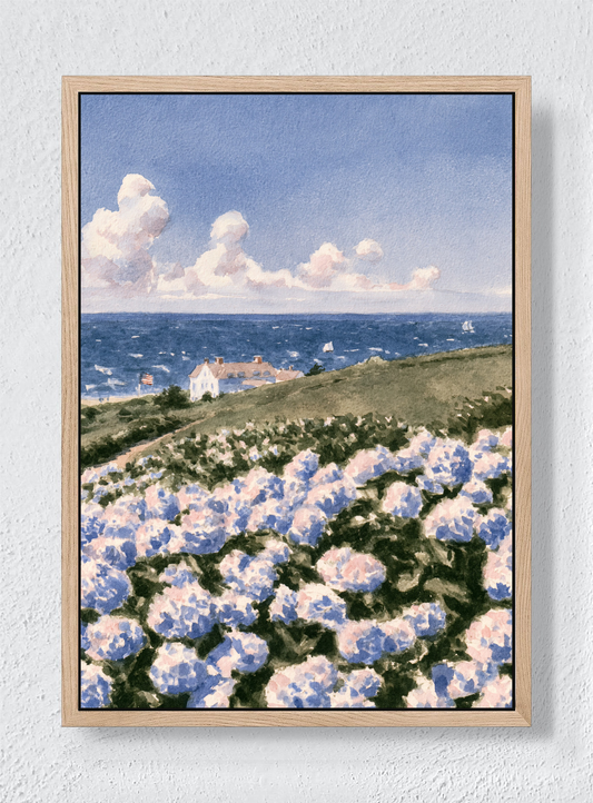 HYDRANGEAS BY THE SEA - Natural frame canvas