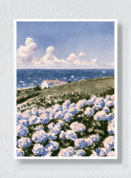 Hydrangeas By The Sea - White Frame