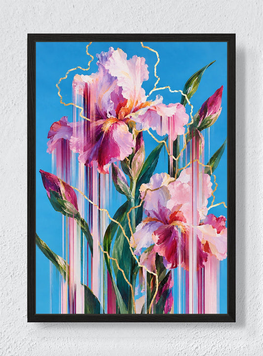IRISES WITH GOLDEN FAULT LINES - Black frame canvas