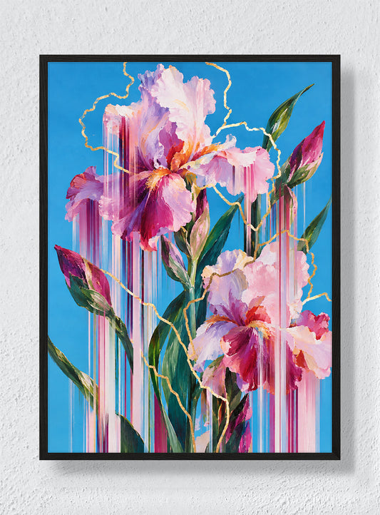 IRISES WITH GOLDEN FAULT LINES - Black Frame