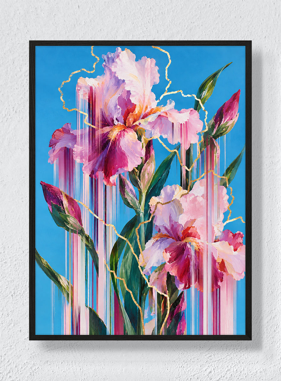IRISES WITH GOLDEN FAULT LINES - Black Frame
