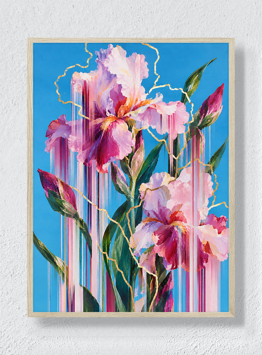 IRISES WITH GOLDEN FAULT LINES - Natural Frame