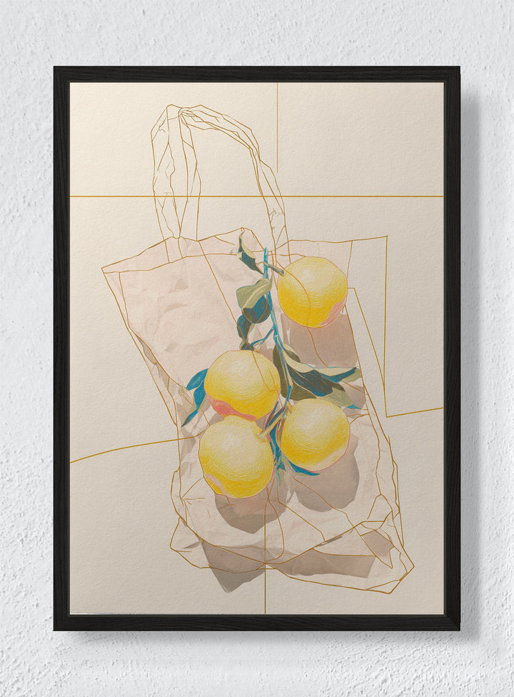 LEMONS IN A QUIET CONTAINER - Black frame canvas