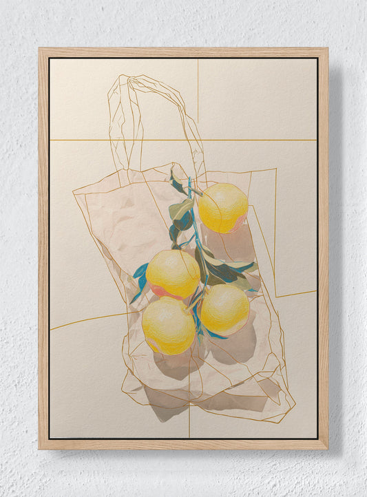 LEMONS IN A QUIET CONTAINER - Natural frame canvas