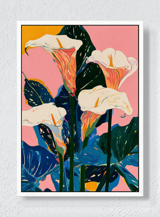 LILIES IN THE PINK - White frame canvas