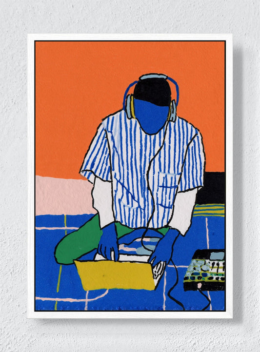 LOST IN THE HEADPHONES - White frame canvas