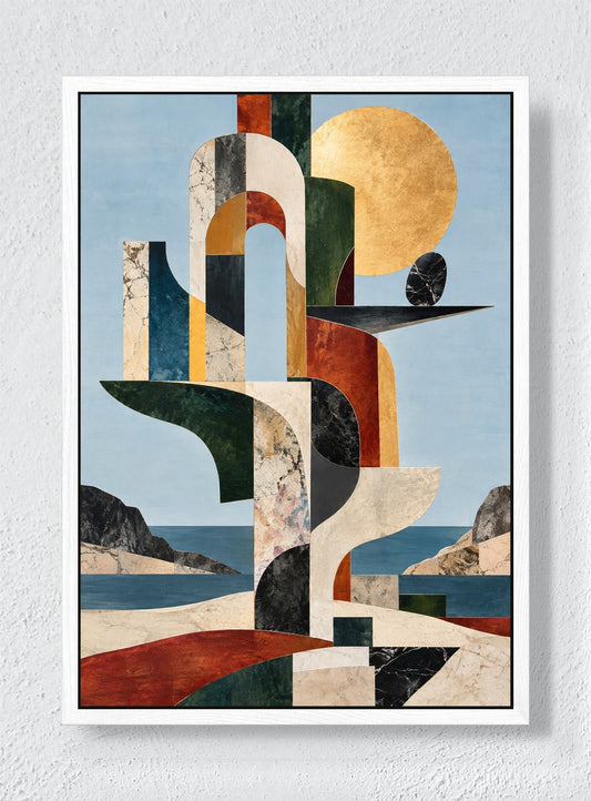 MARBLE ARCHITECTURE BY THE WATER - White frame canvas