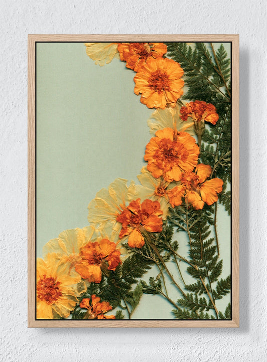 MARIGOLDS IN THE MARGIN - Natural frame canvas
