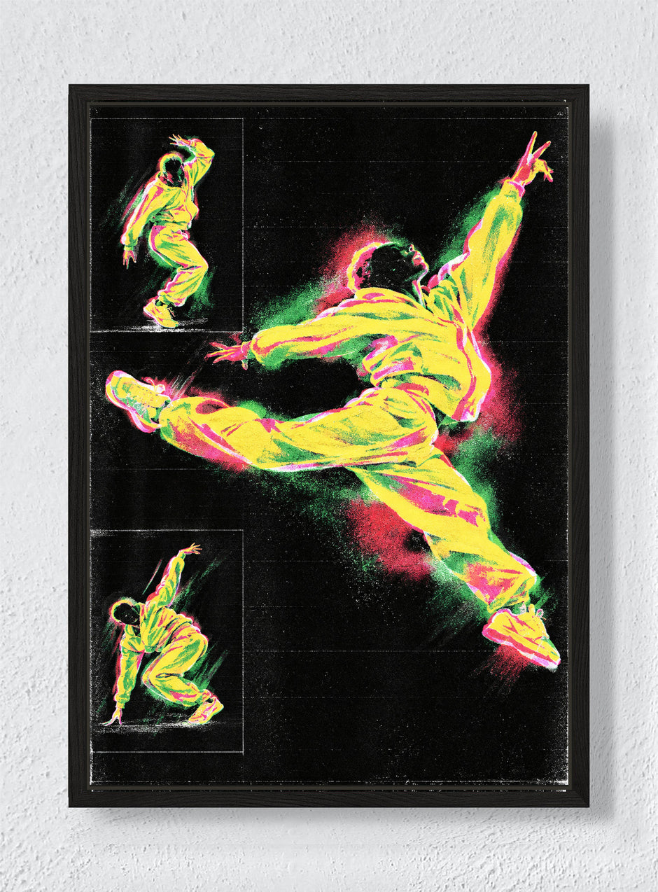 DANCE DIAGRAM IN ACID LIGHT - Black frame canvas