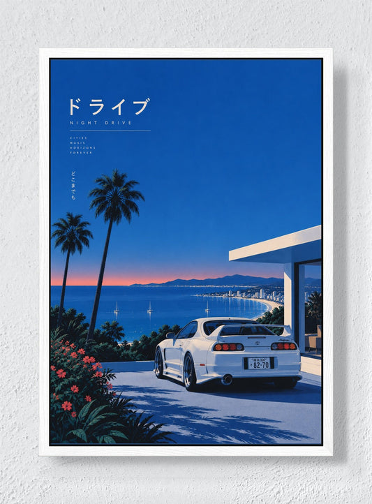 NIGHT DRIVE - White frame canvas