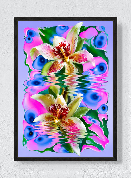 ORCHIDS IN A SYNTHETIC POND - Black frame canvas