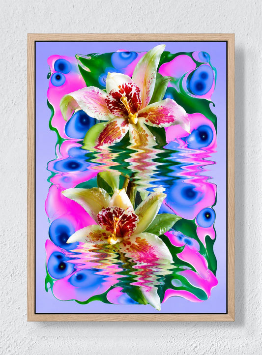 ORCHIDS IN A SYNTHETIC POND - Natural frame canvas