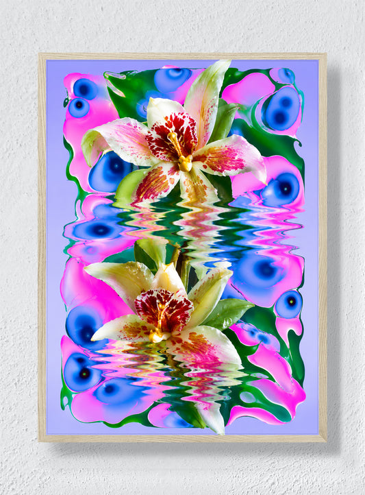 ORCHIDS IN A SYNTHETIC POND - Natural Frame