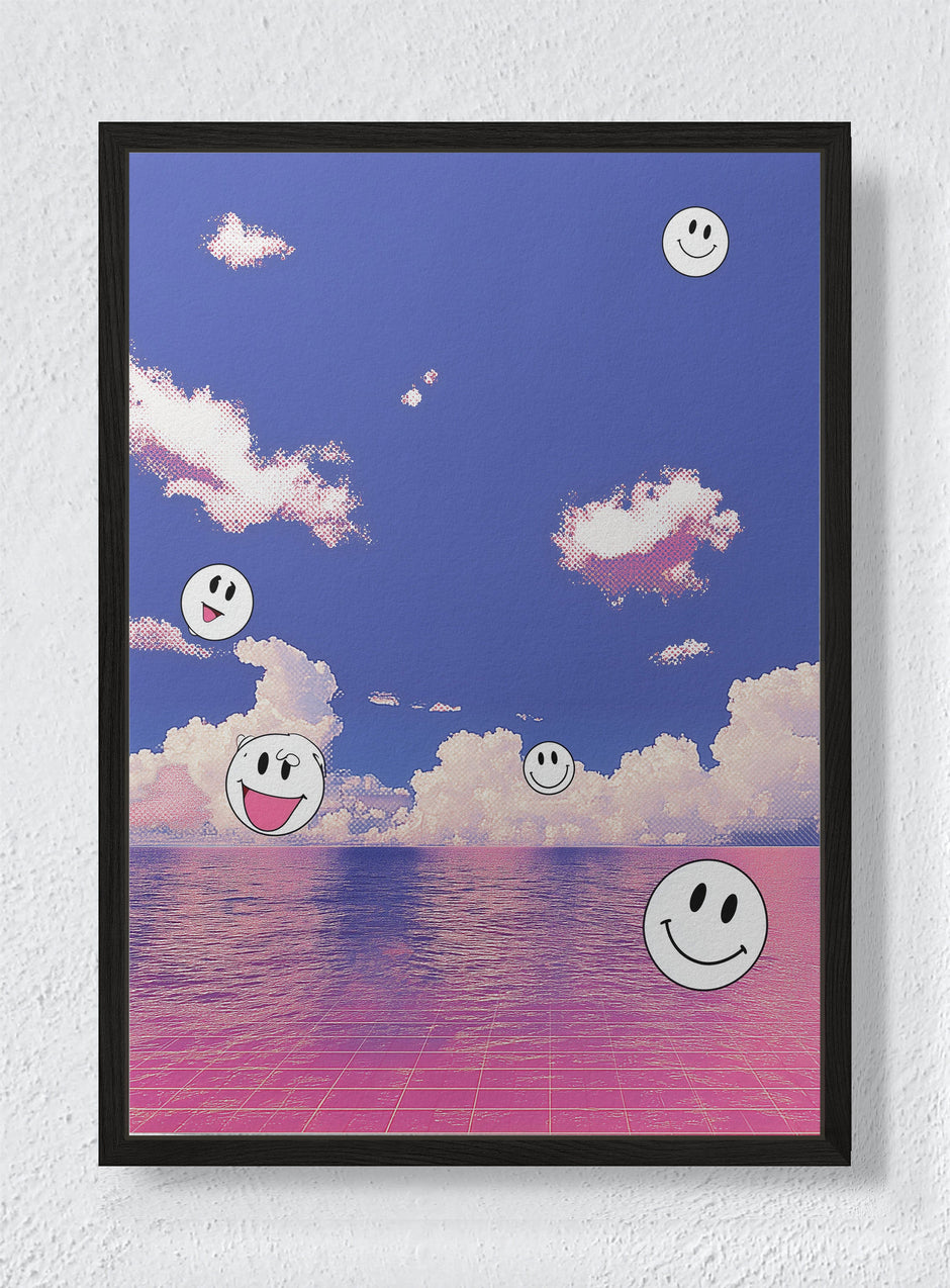 PINK SEA OF GOOD VIBES - Black frame canvas