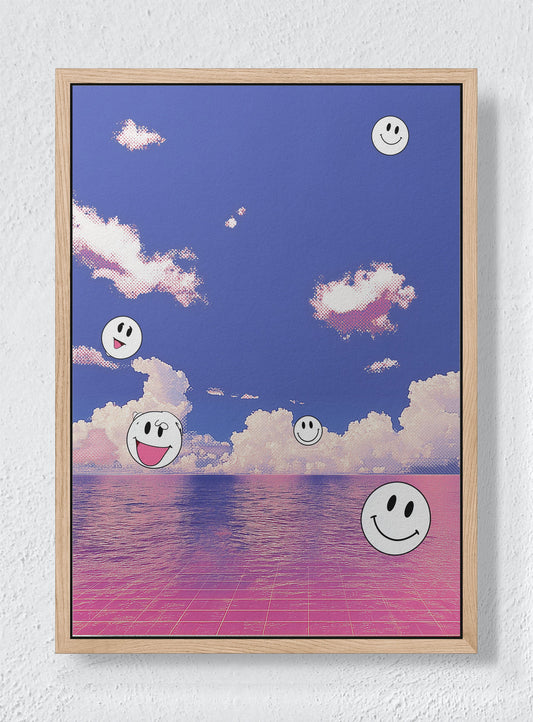 PINK SEA OF GOOD VIBES - Natural frame canvas