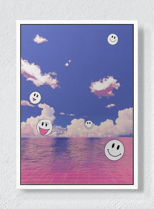 PINK SEA OF GOOD VIBES - White frame canvas