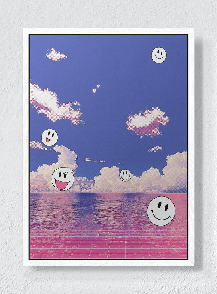PINK SEA OF GOOD VIBES - White frame canvas