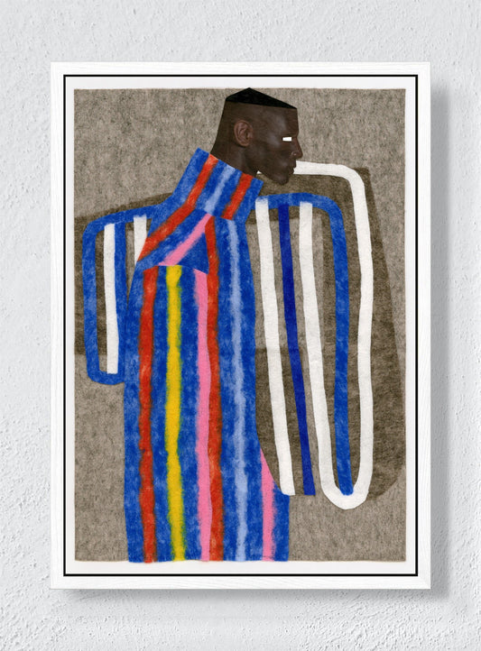 PORTRAIT IN STRIPES - White frame canvas