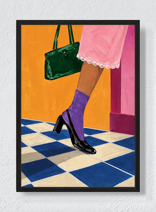 PURPLE SOCKS AT THE THRESHOLD - Black frame canvas