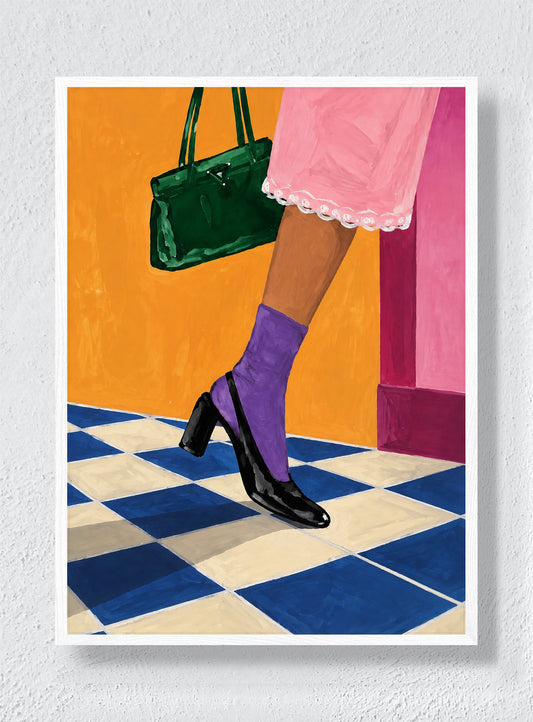 PURPLE SOCKS AT THE THRESHOLD - White Frame