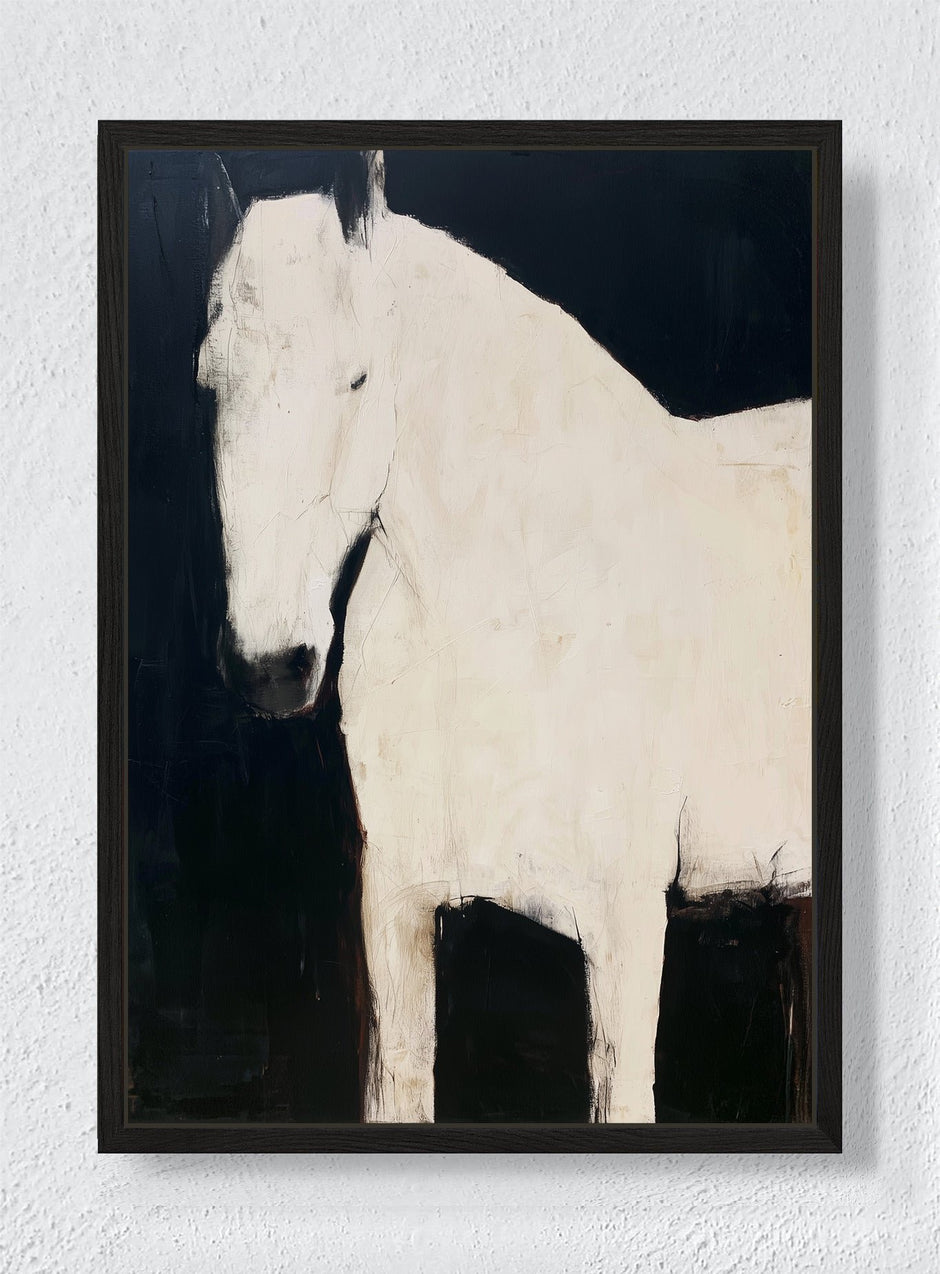 QUIET WHITE HORSE - Black frame canvas