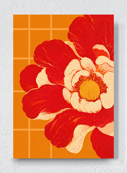 RED PETALS AGAINST ORANGE TILE - Unframed canvas