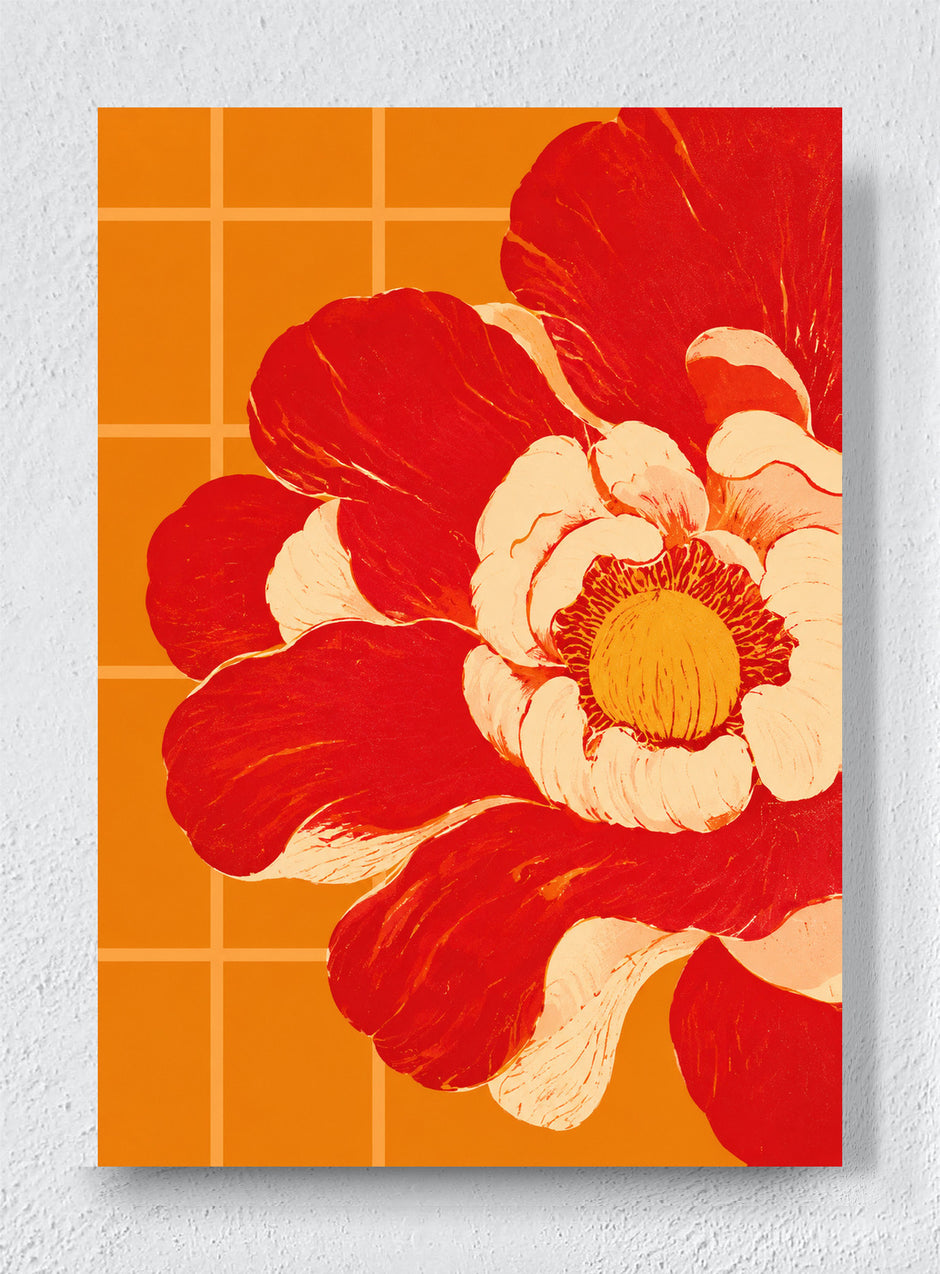 RED PETALS AGAINST ORANGE TILE - Unframed canvas
