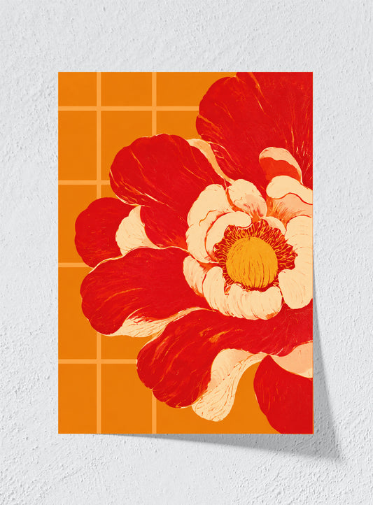 RED PETALS AGAINST ORANGE TILE - Unframed