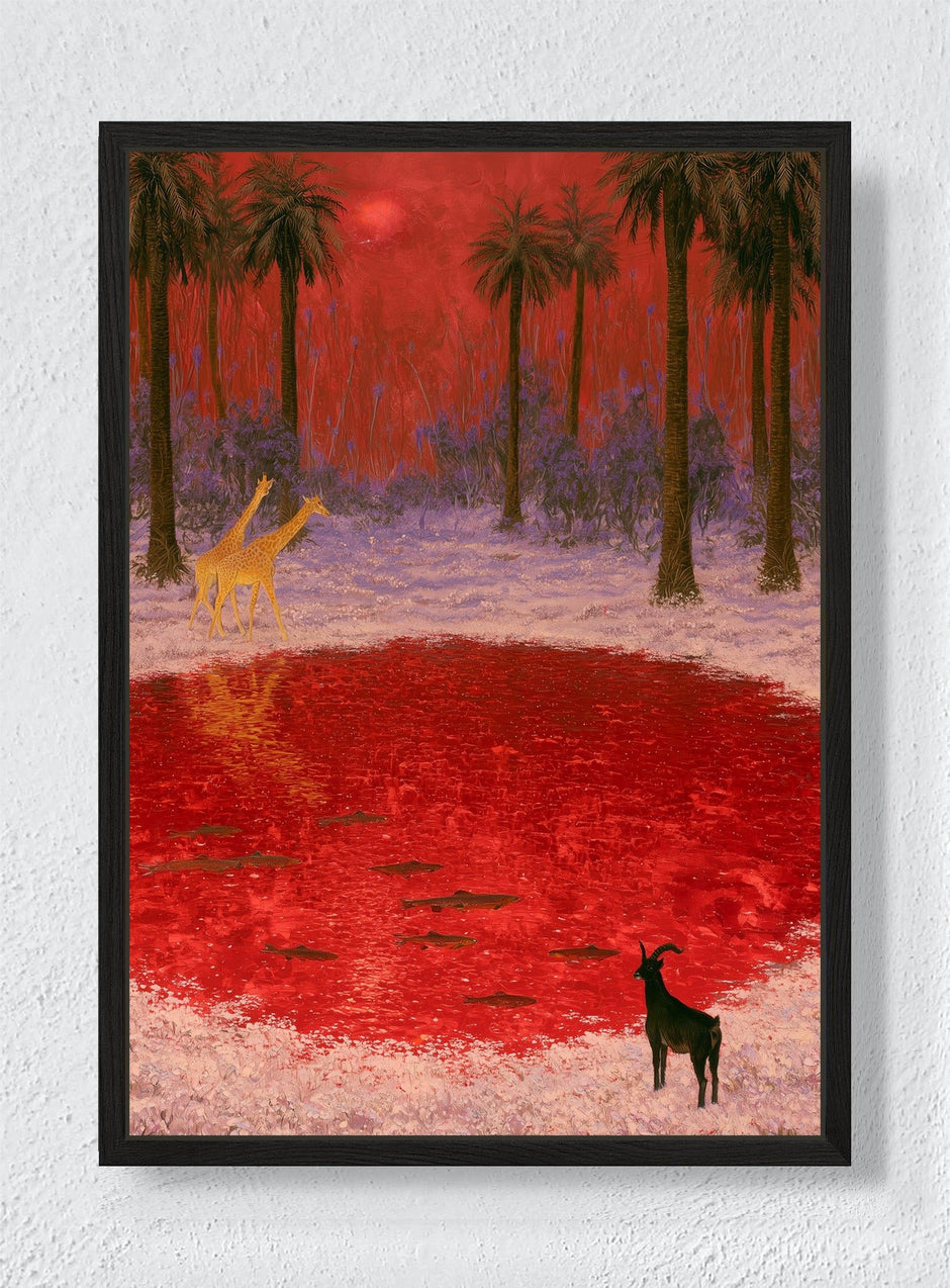 RED WATERING HOLE - Black frame canvas