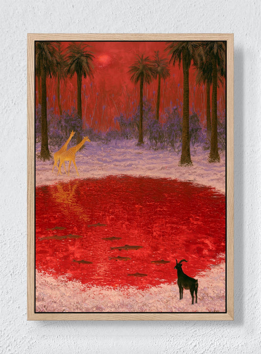 RED WATERING HOLE - Natural frame canvas