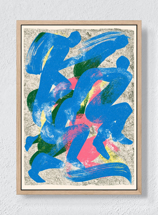 RUNNING IN BLUE - Natural frame canvas
