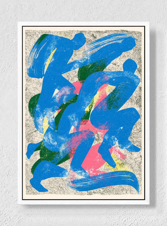 RUNNING IN BLUE - White frame canvas