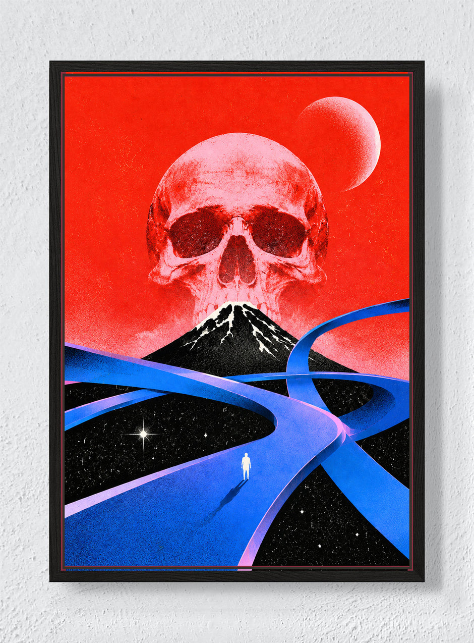 WHERE THE ROADS MEET THE MOUNTAIN - Black frame canvas