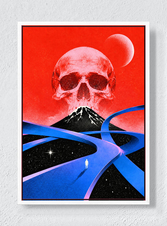 WHERE THE ROADS MEET THE MOUNTAIN - White frame canvas
