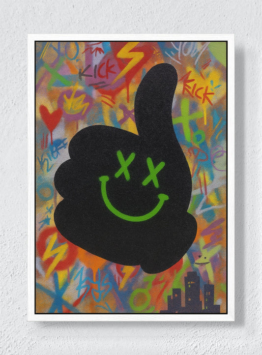 SMILE LIKE A WARNING SIGN - White frame canvas