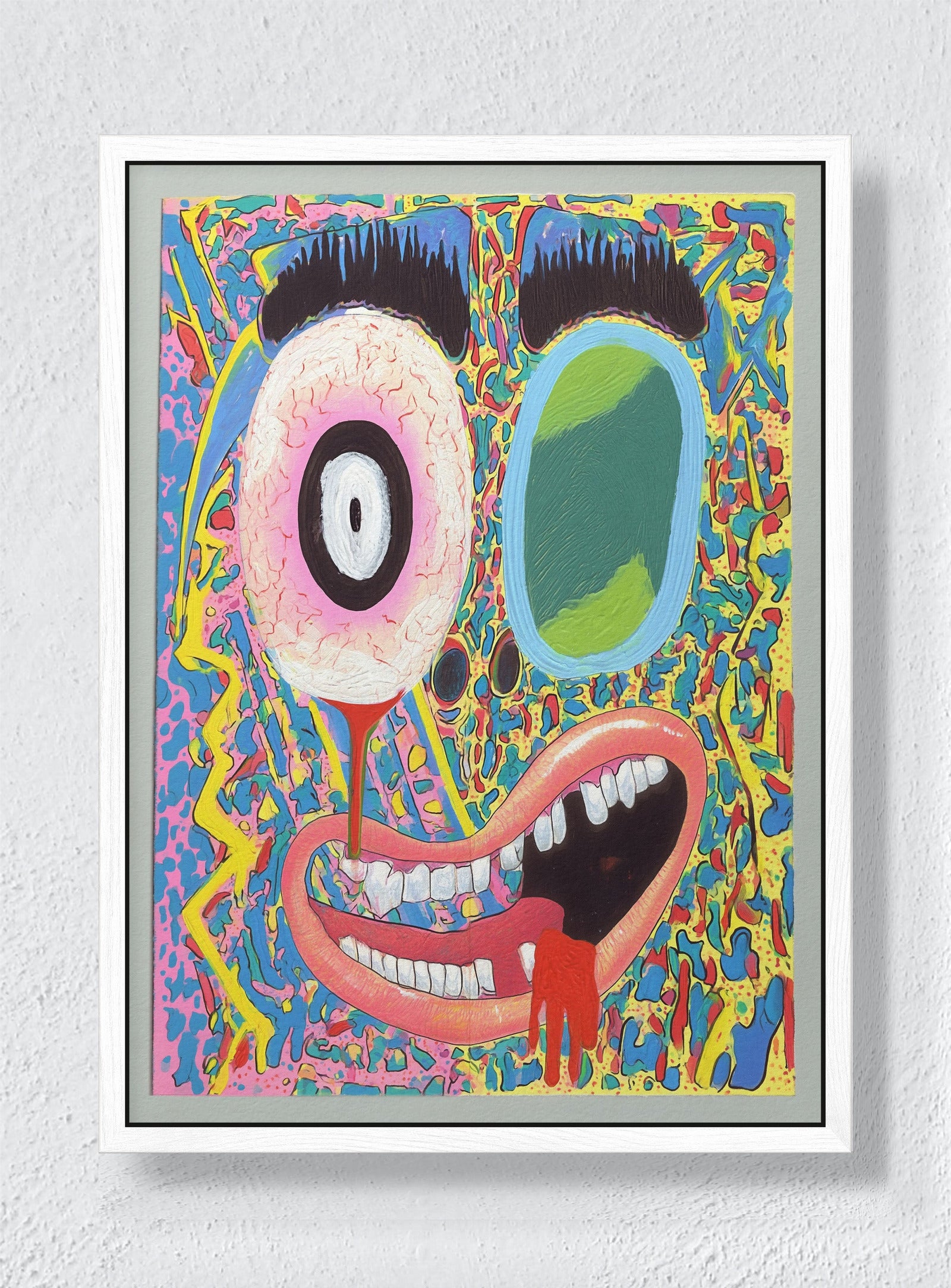 SPILLING SECRETS ON THE FLOOR - White frame canvas