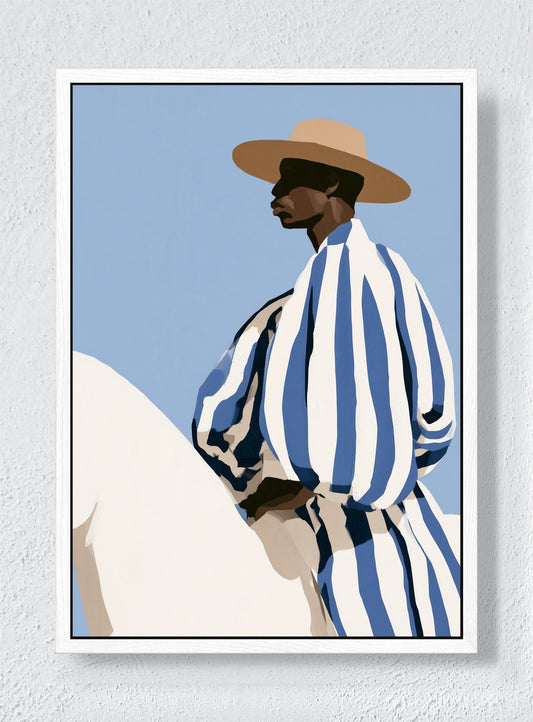 STRIPES IN THE SUN - White frame canvas