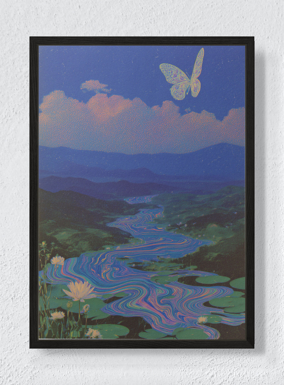 THE BUTTERFLY ABOVE THE WAKING LAND - Black frame canvas