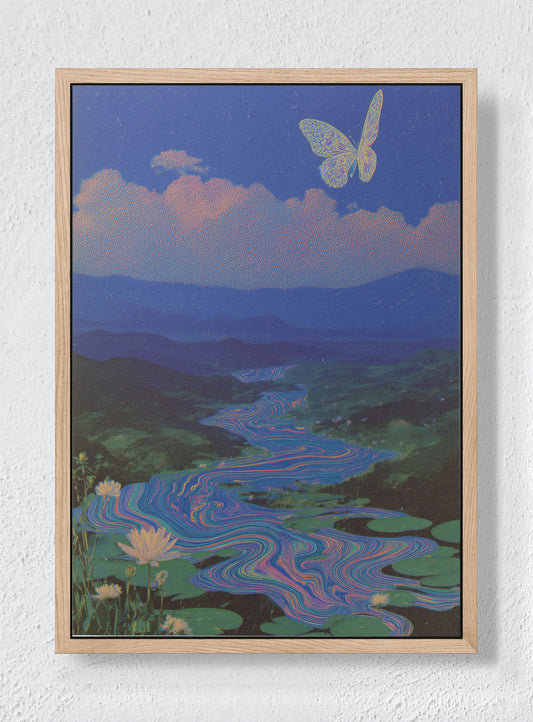 THE BUTTERFLY ABOVE THE WAKING LAND - Natural frame canvas
