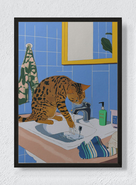 THE FELINE FOUNTAIN - Black frame canvas