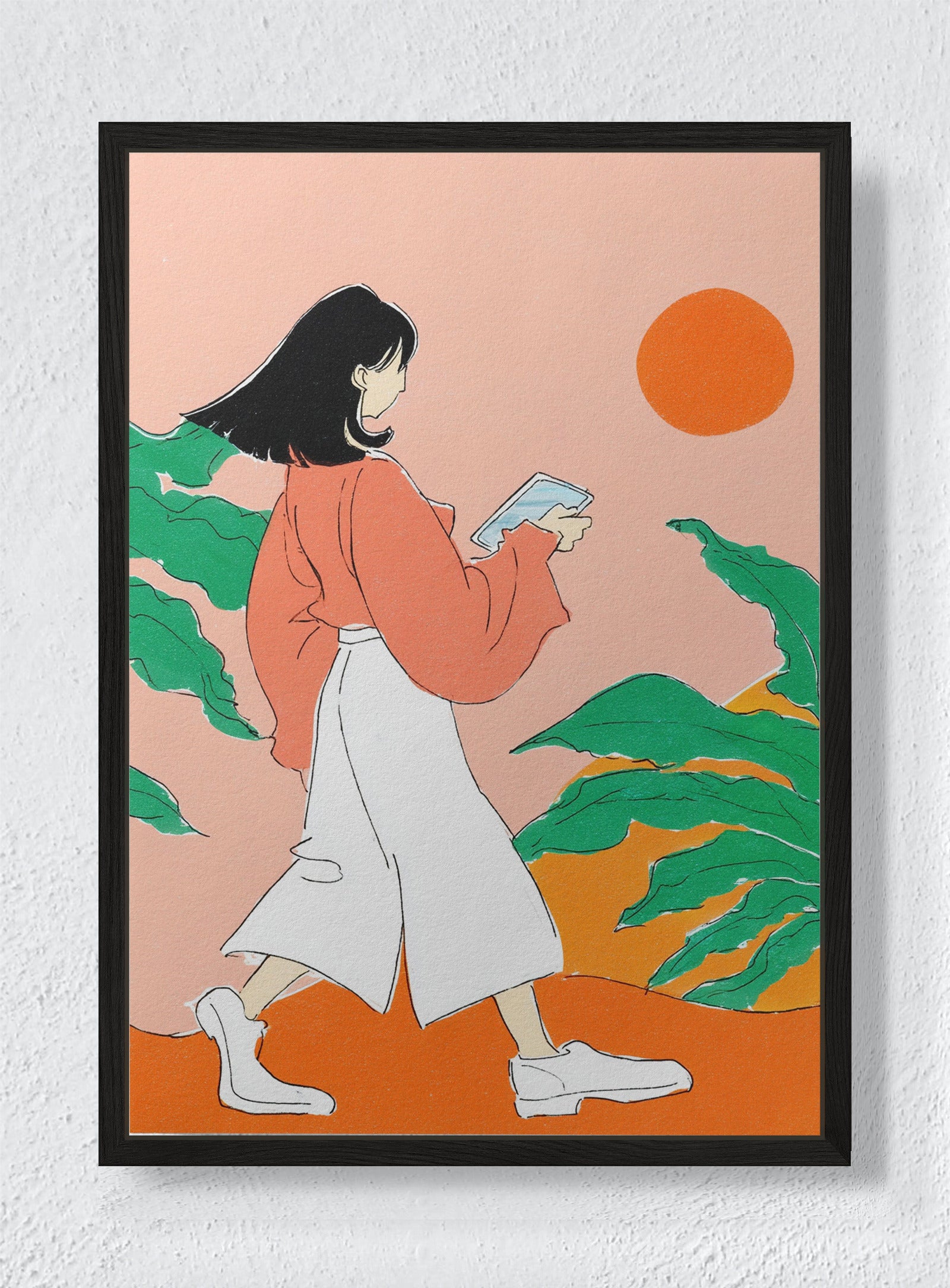 THE WALKING READER - Black frame canvas