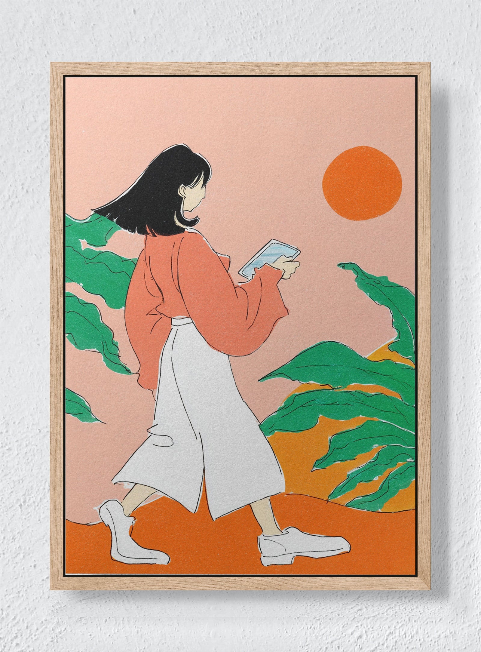 THE WALKING READER - Natural frame canvas