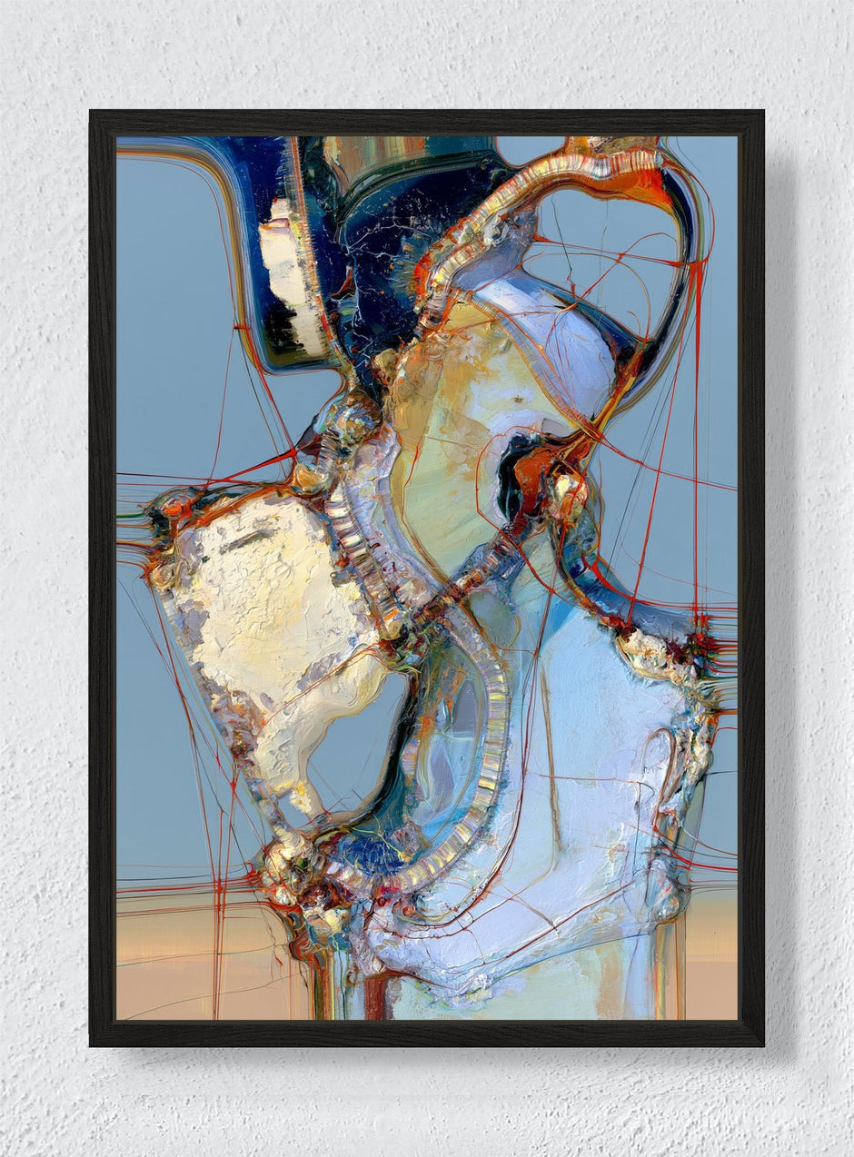 THREADS THROUGH THE BLUE - Black frame canvas