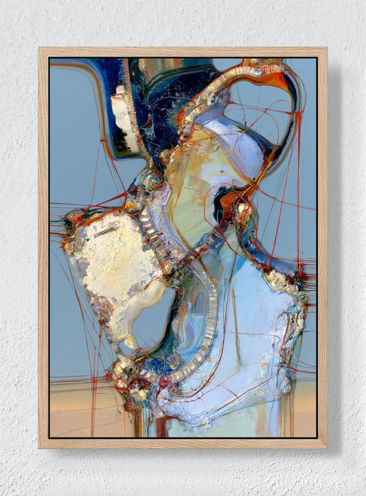 THREADS THROUGH THE BLUE - Natural frame canvas