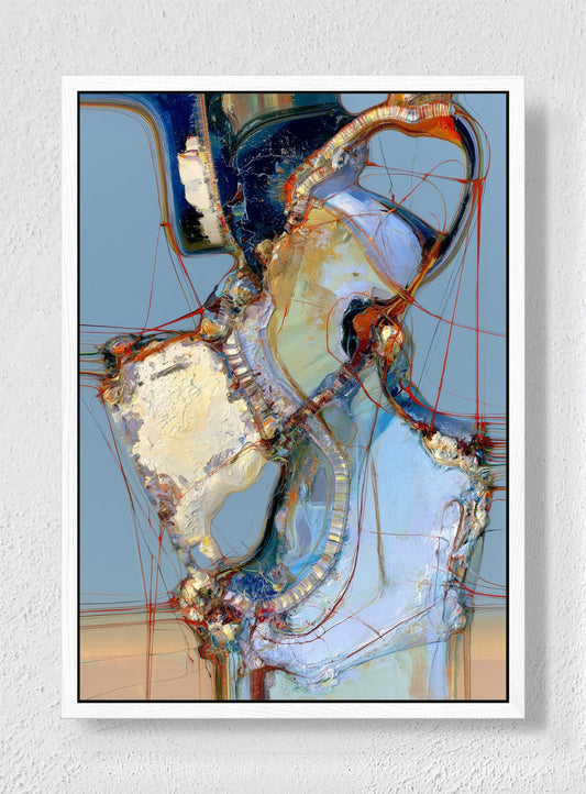 THREADS THROUGH THE BLUE - White frame canvas