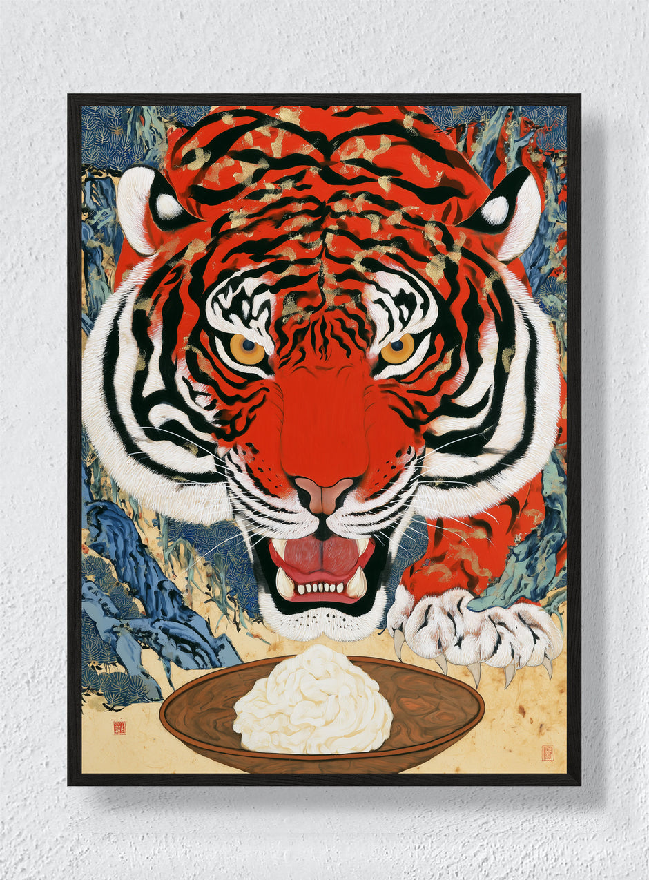 TIGER AT THE TABLE - Black Frame